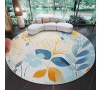Round Area Rugs for Living Room 200 cm, Round Area Rug Blue Non Slip Watercolor Minimalism Plants Flowers Printed Theme Rug Carpet for Bedroom Entryway Kitchen Kids Room Playroom Home Decor