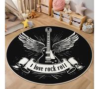 Round Area Rugs For Living Room,3D Black Music Wings Pattern Fluffy Soft Anti Slip Accent Rug Circle Carpet Rug Large Carpet Mat Rock Art For Bedroom Kitchen Garden,140Cm