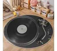 Round Area Rugs For Living Room,3D Black Vinyl Records Pattern Fluffy Soft Anti Slip Accent Rug Circle Carpet Rug Large Carpet Mat Retro Music For Bedroom Kitchen Garden,180Cm
