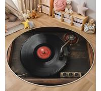 Round Area Rugs For Living Room,3D Black Vinyl Records Pattern Fluffy Soft Anti Slip Accent Rug Circle Carpet Rug Large Carpet Mat Retro Music For Bedroom Kitchen Garden,100Cm