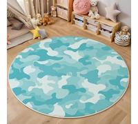 Round Area Rugs For Living Room,3D Blue And White Personalized Camouflage Pattern Fluffy Soft Anti Slip Accent Rug Circle Carpet Rug Large Carpet Mat Abstract Art For Bedroom Kitchen Garden,140Cm