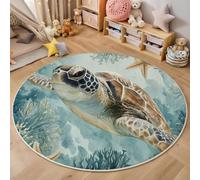 Round Area Rugs For Living Room,3D Blue-Brown Swimming Turtles Pattern Fluffy Soft Anti Slip Accent Rug Circle Carpet Rug Large Carpet Mat Marine Life For Bedroom Kitchen Garden,100Cm