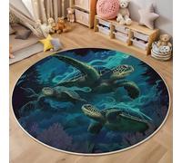 Round Area Rugs For Living Room,3D Blue Swimming Turtles Pattern Fluffy Soft Anti Slip Accent Rug Circle Carpet Rug Large Carpet Mat Marine Life For Bedroom Kitchen Garden,200Cm