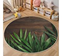 Round Area Rugs For Living Room,3D Brown-Green Wood Grain Palm Leaves Pattern Fluffy Soft Anti Slip Accent Rug Circle Carpet Rug Large Carpet Mat Natural Plants For Bedroom Kitchen Garden,180Cm
