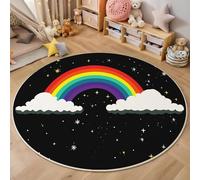 Round Area Rugs For Living Room,3D Color Rainbow And White Clouds Pattern Fluffy Soft Anti Slip Accent Rug Circle Carpet Rug Large Carpet Mat Cartoon Landscape For Bedroom Kitchen Garden,100Cm