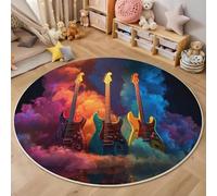 Round Area Rugs For Living Room,3D Color Smoke Guitar Pattern Fluffy Soft Anti Slip Accent Rug Circle Carpet Rug Large Carpet Mat Music Art For Bedroom Kitchen Garden,100Cm