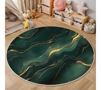 Round Area Rugs For Living Room,3D Golden Green Linear Marble Pattern Fluffy Soft Anti Slip Accent Rug Circle Carpet Rug Large Carpet Mat Elegant Art For Bedroom Kitchen Garden,140Cm
