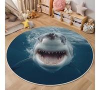Round Area Rugs For Living Room,3D Off-White Personality Shark Pattern Fluffy Soft Anti Slip Accent Rug Circle Carpet Rug Large Carpet Mat Marine Life For Bedroom Kitchen Garden,120Cm
