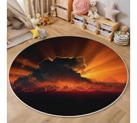 Round Area Rugs For Living Room,3D Orange-Red Clouds And Sunset Pattern Fluffy Soft Anti Slip Accent Rug Circle Carpet Rug Large Carpet Mat Abstract Landscape For Bedroom Kitchen Garden,160Cm