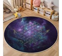 Round Area Rugs For Living Room,3D Purple Blue Nebula Flowers Pattern Fluffy Soft Anti Slip Accent Rug Circle Carpet Rug Large Carpet Mat Sacred Geometry For Bedroom Kitchen Garden,140Cm