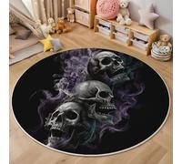 Round Area Rugs For Living Room,3D Purple Gray Smoky Skull Pattern Fluffy Soft Anti Slip Accent Rug Circle Carpet Rug Large Carpet Mat Horror Art For Bedroom Kitchen Garden,100Cm