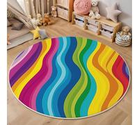 Round Area Rugs For Living Room,3D Rainbow Colors Rainbow Stripes Pattern Fluffy Soft Anti Slip Accent Rug Circle Carpet Rug Large Carpet Mat Abstract Art For Bedroom Kitchen Garden,100Cm