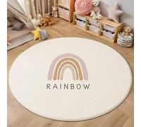 Round Area Rugs For Living Room,3D Rainbow Colors Text Stripes Pattern Fluffy Soft Anti Slip Accent Rug Circle Carpet Rug Large Carpet Mat Bohemian Art For Bedroom Kitchen Garden,140Cm