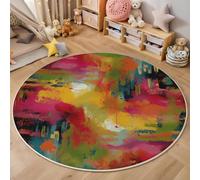 Round Area Rugs For Living Room,3D Red And Yellow Abstract Colors Pattern Fluffy Soft Anti Slip Accent Rug Circle Carpet Rug Large Carpet Mat Fauvism For Bedroom Kitchen Garden,160Cm