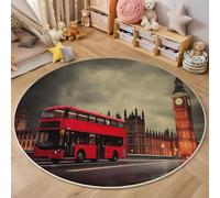 Round Area Rugs For Living Room,3D Red Big Ben Bus Pattern Fluffy Soft Anti Slip Accent Rug Circle Carpet Rug Large Carpet Mat London,England For Bedroom Kitchen Garden,160Cm