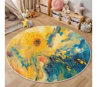 Round Area Rugs For Living Room,3D Yellow Blue Swirling Colors Pattern Fluffy Soft Anti Slip Accent Rug Circle Carpet Rug Large Carpet Mat Abstract Painting For Bedroom Kitchen Garden,100Cm