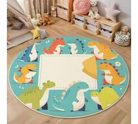 Round Area Rugs Green, Soft Fluffy Dinosaur Theme Bubbles Printed Circle Rug, Washable Flannel Cute Cartoon Carpet, for Children's Bedroom Bedside Bathroom Playing Room 100cm