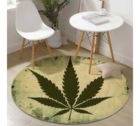 Round Area Rugs Green, Vintage Distressed Hemp Leaf Line Art Pattern Soft Circle Carpet, Non Slip Hallway Floor Mat, Machine Washable Floor Rug for Living Room Bedroom Bathroom, 60 cm