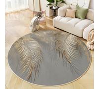Round Area Rugs Light Gold, Soft Fluffy Tropical Palm Leaf Printed Circle Rug, Washable Flannel Minimalist Modern Plants Carpet, for Children's Bedroom Bedside Bathroom Playing Room 90cm