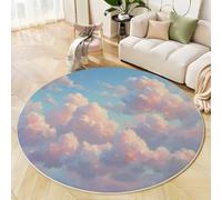 Round Area Rugs Light Pink, Soft Fluffy Soft Like Clouds Printed Circle Rug, Washable Flannel Dreamy Illustration Carpet, for Children's Bedroom Bedside Bathroom Playing Room 180cm
