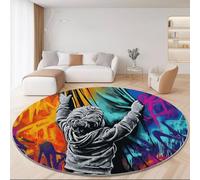 Round Area Rugs Living Room Ø150 Cm Graffiti Characters Background Colorful - Soft Crystal Velvet Carpet Mat For Bedroom Circle Area Rug Non Slip Washable Floor Rug Non Shedding Floor Carpets