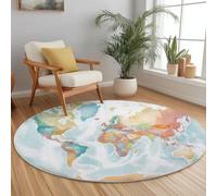 Round Area Rugs Living Room Ø150 Cm Simple World Map Blue - Soft Crystal Velvet Carpet Mat For Bedroom Circle Area Rug Non Slip Washable Floor Rug Non Shedding Floor Carpets