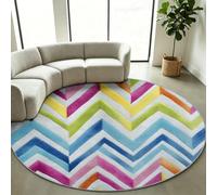 Round Area Rugs Living Room 60 cm Modern Geometric Circle Carpet | Multicolour Stripe Herringbone - Soft Fluffy Non Slip Washable Rug for Bedroom Bedside Kitchen Floor Mat