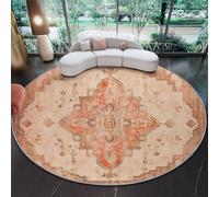 Round Area Rugs Living Room 90 Cm Retro Geometric Pattern Distressed Orange Color - Soft Crystal Velvet Carpet Mat For Bedroom Circle Area Rug Non Slip Washable Floor Rug Non Shedding Floor Carpets
