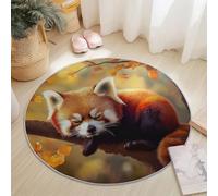 Round Area Rugs Living Room, Soft Natural Autumn Red Panda Carpet Mat for Bedroom Circle Area Rug Non Slip, Washable Carpet for Kitchen Home Decor Floor Mat 150 cm, Brown