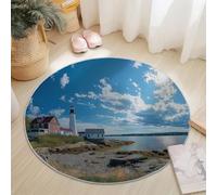 Round Area Rugs Living Room, Soft Natural Lighthouse Blue Sky Carpet Mat for Bedroom Circle Area Rug Non Slip, Washable Carpet for Kitchen Home Decor Floor Mat 90 cm, Blue