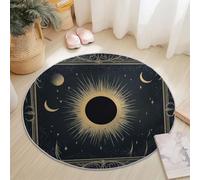 Round Area Rugs Living Room, Soft Retro Celestial Bodies Sun Moon Carpet Mat for Bedroom Circle Area Rug Non Slip, Washable Carpet for Kitchen Home Decor Floor Mat 120 cm, Black Gold