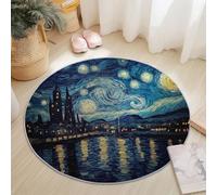 Round Area Rugs Living Room, Soft Simple Oil Painting Night Sky Carpet Mat for Bedroom Circle Area Rug Non Slip, Washable Carpet for Kitchen Home Decor Floor Mat 150 cm, Dark Blue