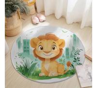 Round Area Rugs Living Room, Soft Watercolor Animal Little Lion Carpet Mat for Bedroom Circle Area Rug Non Slip, Washable Carpet for Kitchen Home Decor Floor Mat 210 cm, Orange Green