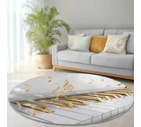 Round Area Rugs Modern 3D Piano Keys Pattern Circle Carpet Floor Mats, 60 x 60 cm Soft Machine Washable Rug, White Low-Pile Resistant Thin Rug for Living Room Coffee Dining Room