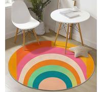 Round Area Rugs Orange Color, Modern Minimalist Rainbow Lines Pattern Soft Circle Carpet, Non Slip Hallway Floor Mat, Machine Washable Floor Rug for Living Room Bedroom Bathroom, 210 cm