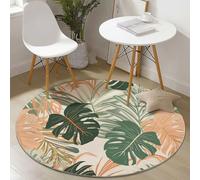 Round Area Rugs Peach, Elegant Tropical Leaf Line Art Pattern Soft Circle Carpet, Non Slip Hallway Floor Mat, Machine Washable Floor Rug for Living Room Bedroom Bathroom, 90 cm
