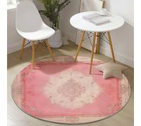 Round Area Rugs Pink, Vintage Distressed Chic Texture Pattern Soft Circle Carpet, Non Slip Hallway Floor Mat, Machine Washable Floor Rug for Living Room Bedroom Bathroom, 120 cm