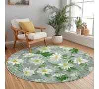 Round Area Rugs Plant Daisy Leaf Pattern Circle Carpet Floor Mats, 160 cm Soft Machine Washable Rug, Grey Low-Pile Resistant Thin Rug for Living Room Coffee Dining Room