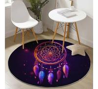 Round Area Rugs Purple, Simple Fantasy Dream Catcher Line Art Pattern Soft Circle Carpet, Non Slip Hallway Floor Mat, Machine Washable Floor Rug for Living Room Bedroom Bathroom, 180 cm