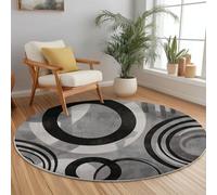 Round Area Rugs Simple Abstract Circle Pattern Circle Carpet Floor Mats, 90 cm Soft Machine Washable Rug, Grey Low-Pile Resistant Thin Rug for Living Room Coffee Dining Room