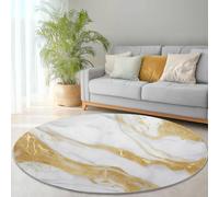Round Area Rugs Simple Agate Stripes Pattern Circle Carpet Floor Mats, 160 x 160 cm Soft Machine Washable Rug, White Gold Low-Pile Resistant Thin Rug for Living Room Coffee Dining Room