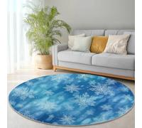 Round Area Rugs Simple Cartoon Snowflakes Pattern Circle Carpet Floor Mats, 160 cm Soft Machine Washable Rug, Blue Low-Pile Resistant Thin Rug for Living Room Coffee Dining Room