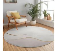 Round Area Rugs Simple Hills Lines Pattern Circle Carpet Floor Mats, 100 cm Soft Machine Washable Rug, Light Gray Low-Pile Resistant Thin Rug for Living Room Coffee Dining Room