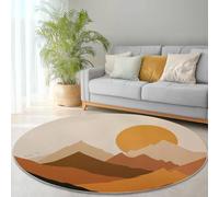 Round Area Rugs Simple Mountains Sun Pattern Circle Carpet Floor Mats, 160 cm Soft Machine Washable Rug, Light Brown Low-Pile Resistant Thin Rug for Living Room Coffee Dining Room