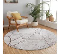 Round Area Rugs Simple Plant Tree Branch Pattern Circle Carpet Floor Mats, 90 cm Soft Machine Washable Rug, Light Gray Low-Pile Resistant Thin Rug for Living Room Coffee Dining Room