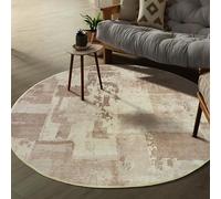 Round Area Rugs Soft Short Pile Carpet Rug Non-Slip Soft Machine Washable Floor Carpets,Contemporary Abstract Design Modern Pattern,Brown,ø 120 cm
