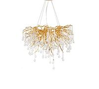 Round Art Chandelier,American Creative Crystal Lig,for Living Dining Bedroom Villa,Living Room Lig,G9 Nordic Lig Luxury Water Drop Branch Lig-Golden. * 50cm