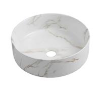 Round Art Countertop Basin for Bathrooms and Cloakroom Hand Wash Basin White Marble Effect Artistic Counter Top Bathroom Sink Basin Ceramic Vessel Sink Washbowl - 360mm