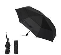 Round Automatic Travel Compact Umbrella Windproof Strong with Wind Vent Black
