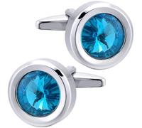 Round Azure Crystal Gemstone Cufflinks for Men Women Classic Silver Men's Cufflink Jewelry Set for Business Wedding Party Formal Events Daily Tuxedo Dress Shirt Accessories